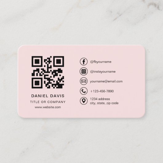 Carte De Visite Professional Blush Pink Logo QR Code (Devant)
