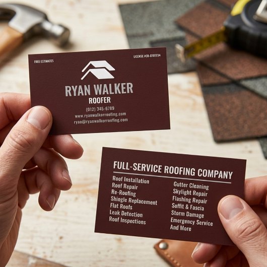 Carte De Visite Professional Brown Roofer & Roofing Contractor