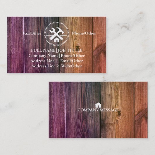 Carte De Visite Professional Builder Carpenter Tools Woodworking B (Devant / Derrière)