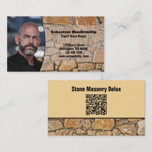 Carte De Visite Professional Business Photo Stone Wall & QR Code (Devant / Derrière)