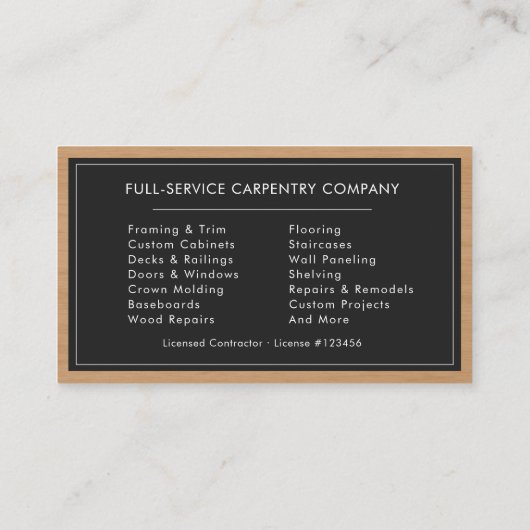 Carte De Visite Professional Carpenter (Dos)
