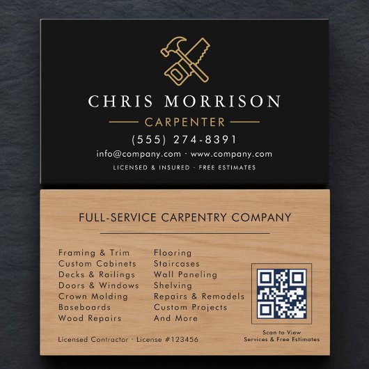 Carte De Visite Professional Carpenter Carpentry QR Code
