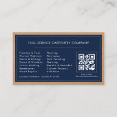 Carte De Visite Professional Carpentry QR Code (Dos)
