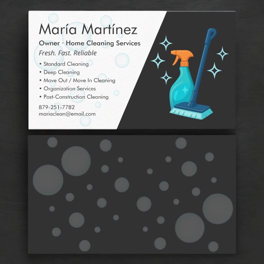 Carte De Visite Professional Cleaning Service Black
