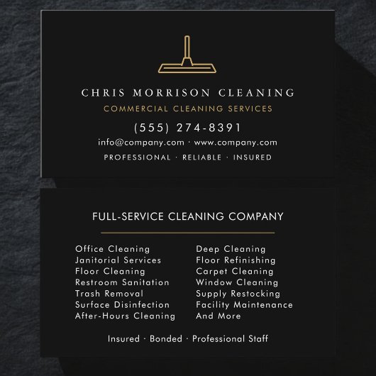 Carte De Visite Professional Commercial Cleaning Black Gold