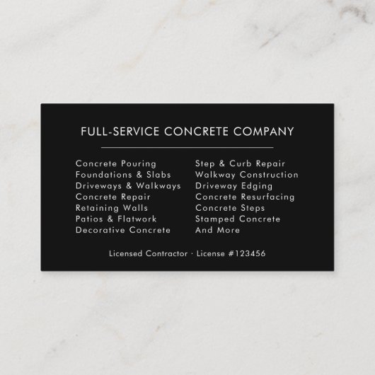 Carte De Visite Professional Concrete Cement Contractor (Dos)