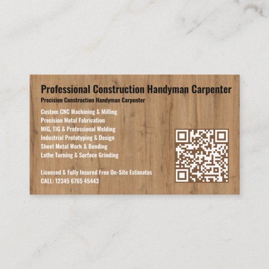 Carte De Visite Professional Construction Handyman Carpenter (Devant)