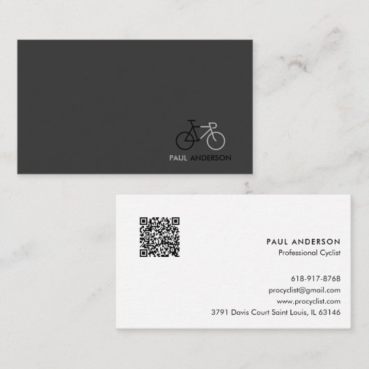 Carte De Visite Professional Cyclist Black & White QR Code (Devant / Derrière)