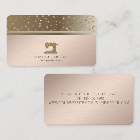 Carte De Visite Professional Dots Gold Glitter Sewing Machine (Devant / Derrière)