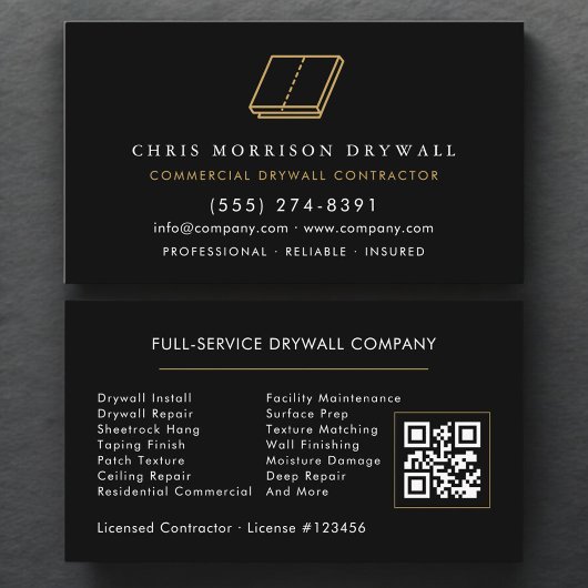 Carte De Visite Professional Drywall Contractor QR Code