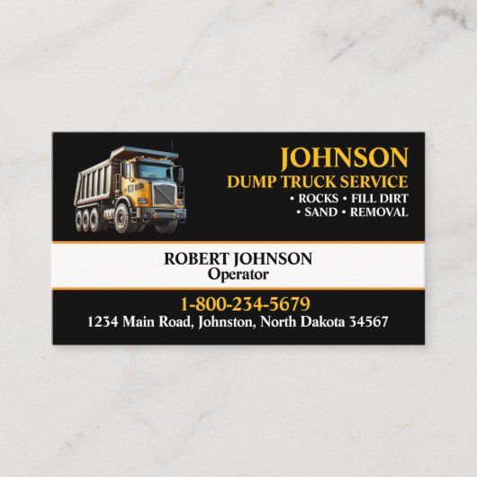 Carte De Visite Professional Dump Truck Service (Devant)