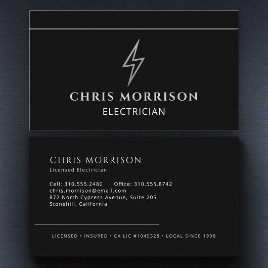 Carte De Visite Professional Electrician Black Silver Contractor