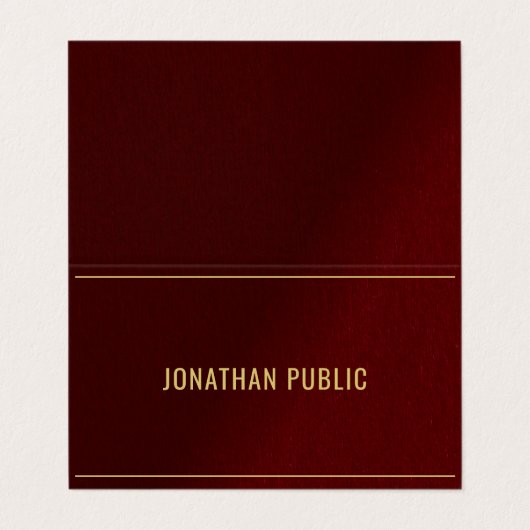 Carte De Visite Professional Elegant Folded Bordeaux And Gold (Extérieur déplié)