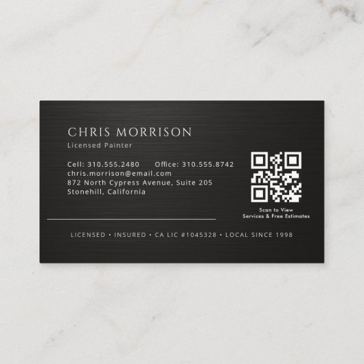 Carte De Visite Professional Elegant Modern Painter QR Code (Dos)