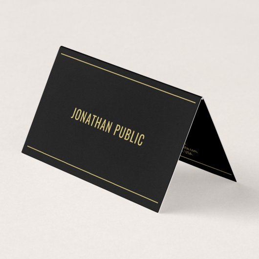 Carte De Visite Professional Elegant Template Folded Black & Gold (Devant)
