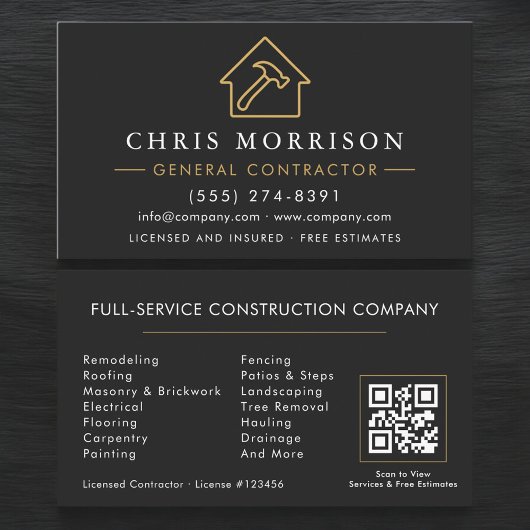 Carte De Visite Professional General Contractor QR Code 