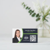 Carte De Visite Professional Green ajoutez votre logo QR Code Phot (Debout devant)