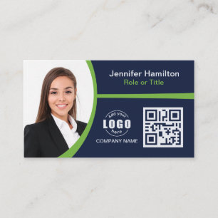 Carte De Visite Professional Green ajoutez votre logo QR Code Phot