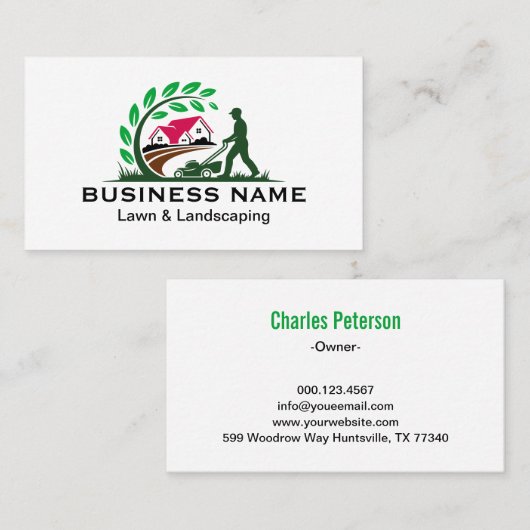 Carte De Visite Professional Green Lawn Maintenance Services (Devant / Derrière)