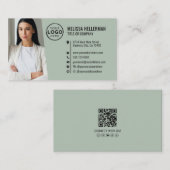 Carte De Visite Professional Green QR Code Photo Logo (Devant / Derrière)
