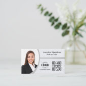 Carte De Visite Professional Grey ajoutez votre logo QR Code Photo (Debout devant)