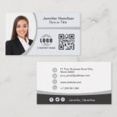 Carte De Visite Professional Grey ajoutez votre logo QR Code Photo (Devant / Derrière)