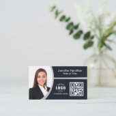 Carte De Visite Professional Grey ajoutez votre logo QR Code Photo (Debout devant)