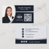 Carte De Visite Professional Grey ajoutez votre logo QR Code Photo (Devant / Derrière)