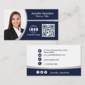 Carte De Visite Professional Grey ajoutez votre logo QR Code Photo (Devant / Derrière)
