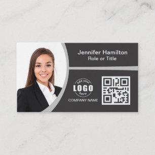 Carte De Visite Professional Grey ajoutez votre logo QR Code Photo