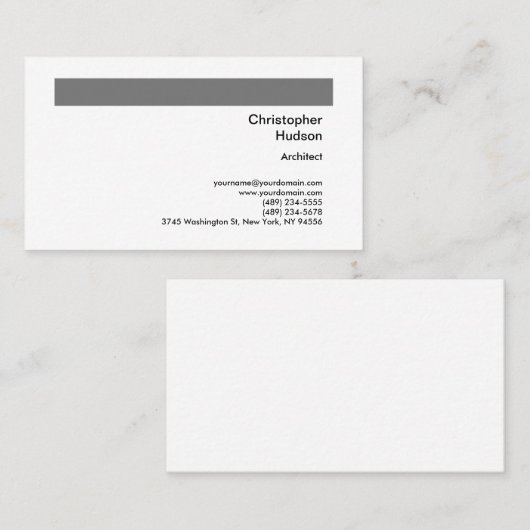 Carte De Visite Professional Grey Blanc Simple Plain Architect (Devant / Derrière)