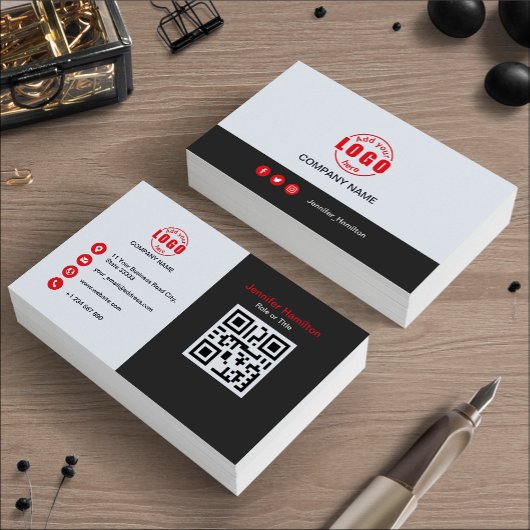 Carte De Visite Professional Grey Red ajoutez votre logo QR Code