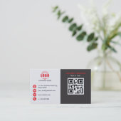 Carte De Visite Professional Grey Red ajoutez votre logo QR Code (Debout devant)