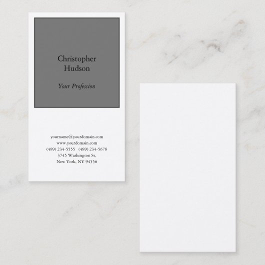 Carte De Visite Professional Grey & White Plain Premium Silk (Devant / Derrière)