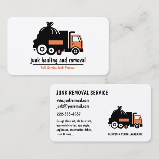 Carte De Visite Professional Junk Hauling Trash Removal  (Devant / Derrière)