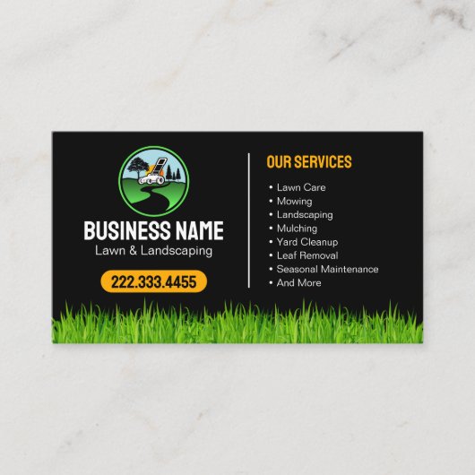Carte De Visite Professional Landscaping Grass Mowing Service (Devant)