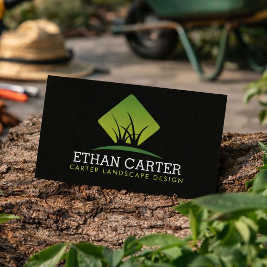Carte De Visite Professional Landscaping Green Grass Logo Black 