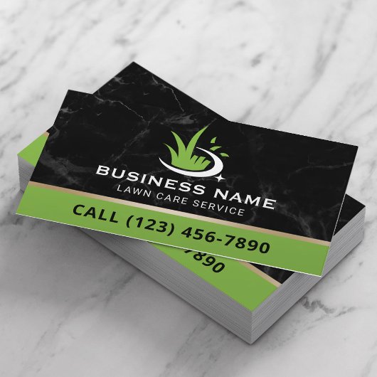 Carte De Visite Professional Lawn Care Logo Modern Black Marble