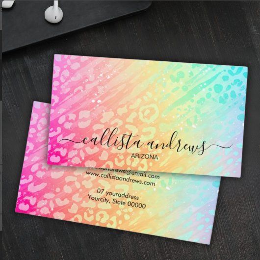 Carte De Visite Professional Leopard Glitter Add Your Name