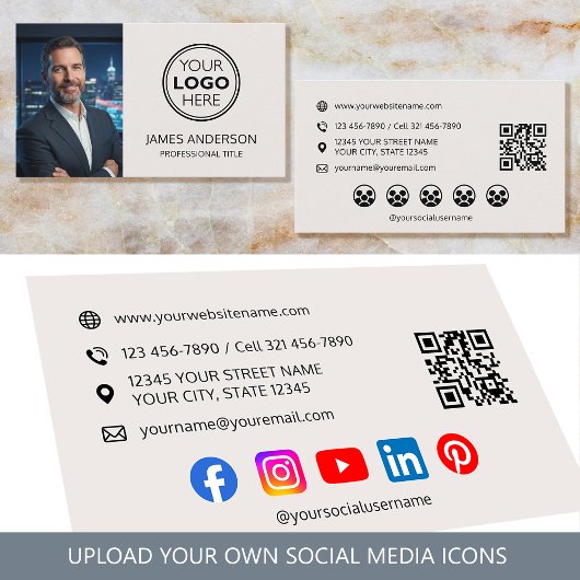 Carte De Visite Professional Logo Photo Social Media QR Code