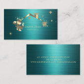 Carte De Visite Professional Maid Cleaning House Green Metallic (Devant / Derrière)