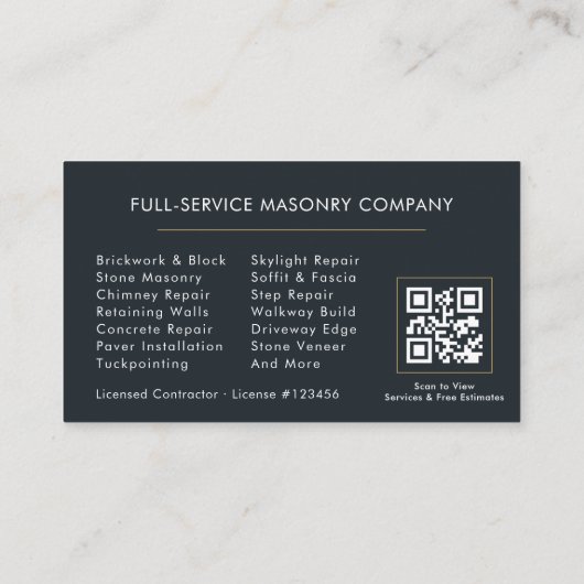 Carte De Visite Professional Masonry Bricklayer Business QR Code (Dos)