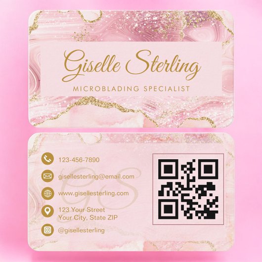 Carte De Visite Professional Microblading Artist Gold Agate QR Cod
