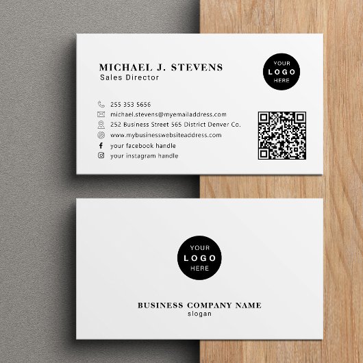 Carte De Visite Professional minimalist company logo QR code white
