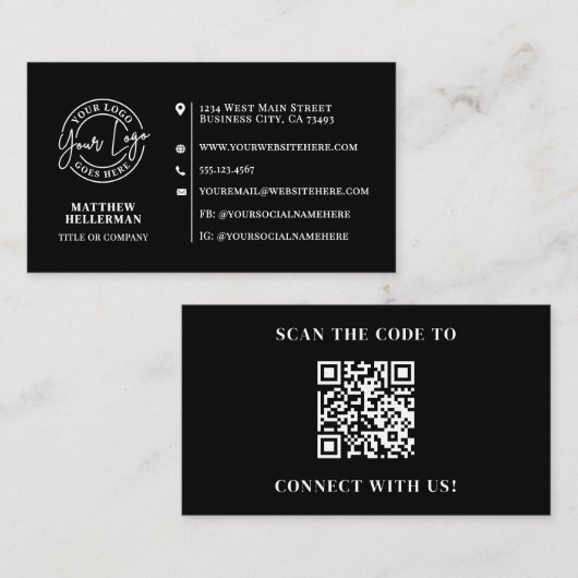 Carte De Visite Professional Minimalist QR Code Logo Black (Devant / Derrière)