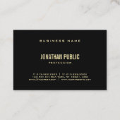 Carte De Visite Professional Modern Black Gold Texte Élégant Luxe (Dos)