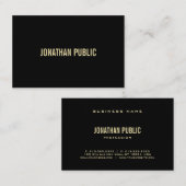 Carte De Visite Professional Modern Black Gold Texte Élégant Luxe (Devant / Derrière)