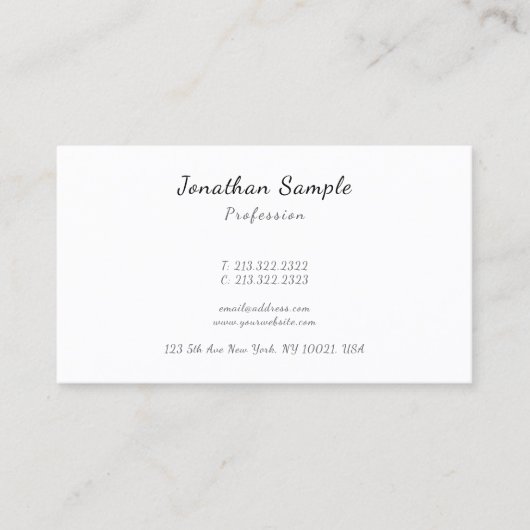 Carte De Visite Professional Modern Elegant Hand Script Sleek (Devant)