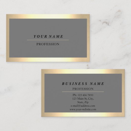 Carte De Visite Professional Modern Golden encadré Grey Consulting (Devant / Derrière)