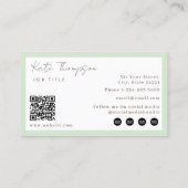 Carte De Visite Professional Modern Light Green Minimalist QR Code (Dos)
